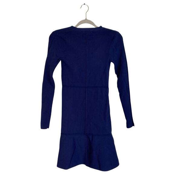 ZARA Knit Drop Waist Skater Dress Navy Blue Structured Bodycon Size Medium - Picture 2 of 9